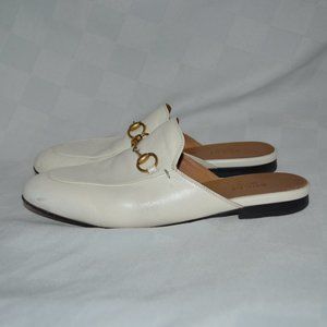 37.5 Gucci White Leather Princeton Horsebit Slides